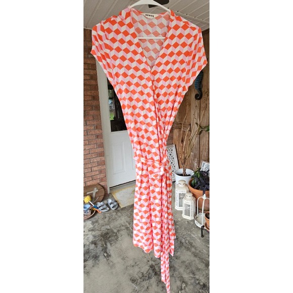 Boden Dresses & Skirts - Boden Minimalist Red Pink Geometric Print Jersey Wrap‎ Midi Dress US 12R UK 16R